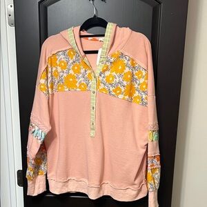 NWT Easel Coral Hoodie with Floral Accents